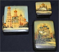 3 Russian Lacquer Boxes Fedoskino 1 Lot!