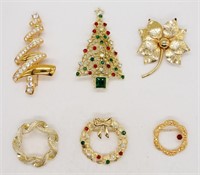 (6) CHRISTMAS THEMED BROOCH PINS- MONET