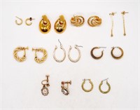 (9) PAIRS OF GOLD TONE VINTAGE EARRINGS