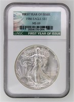 1986 Silver Eagle NGC MS69 First Year
