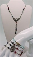 Matching Necklace, & Bracelets, 4 Pieces