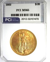 1922 Gold $20 MS65 LISTS $4500