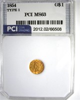 1854 T-1 Gold $1 MS63 LISTS $725