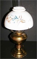Brass Rayo Lamp w/ Floral Decorated Milky