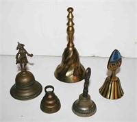 (5) Cast & Brass Hand Bells, Tallest 6" H