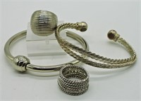 Four Piece Silver Tone Bracelet & Ring Set