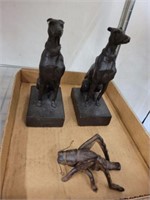 WHIPPET BOOK ENDS AND GRASSHOPPER DESK WEIGHT