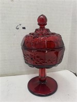 Red Glass Dish with Lid