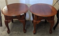 PAIR OF CHERRY OVAL END TABLES