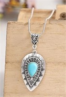 Vintage Carved Water Drop Turquoise Pendant Neckla