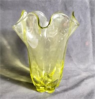 Vintage yellow handkerchief glass vase