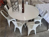 5 FT FOUND TABLE, 8 METAL CHAIRS