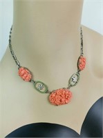 Vintage 1930's Coral Pressed Glass Art Necklace