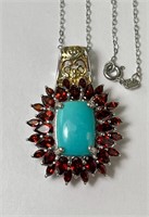 20" Italian Sterling Chain/STS Turquoise/Garnet