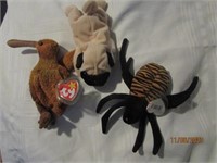 Lot 3 Beanie Babies With Tags Bird Spider Dog