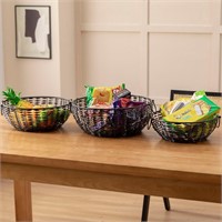 Set of 3 Metal Fruit Bowl with Handles,Stylish