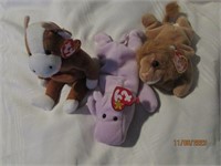 Lot 3 Beanie Babies With Tags Cow Hippo Lion