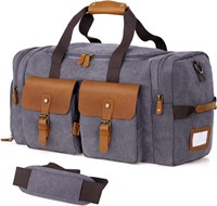 WOWBOX Duffle Bag for Men Women Canvas Genuine Lea