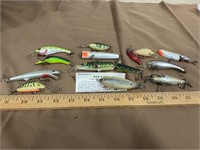 One cotton Cordell lure, assorted lures
