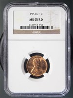 US Coins 1951-D Lincoln Cent MS65RD NGC