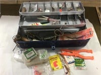 Metal tackle box with fishing equipment