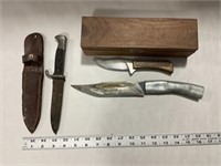 3 knives- silver knife has been sharpened s