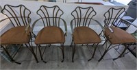4 WROUGHT IRON BAR CHAIRS W/ CUSHIONED SEATS