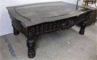 CARVED COFFEE TABLE W/ MARBLE TYPE TOP