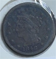1846 Large Cent VF Smalle
