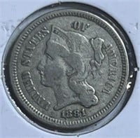 1881 3cent Nickel VF