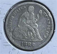 1889 Seated Dime VF