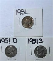 1951PDS Jefferson Nickels