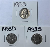 1953PDS Jefferson Nickels