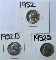 1952PDS Jefferson Nickels