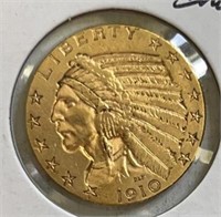 1910 $5.00 Indian GOLD AU