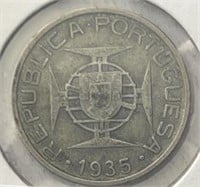 1935 Mozambique 5 Escudos Silver