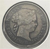 1868 Philippines 20 Centimos Silver