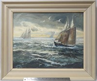 Joseph Purcell, oil on board, 16x20, Schooners