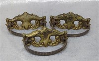 Stamped Brass Drawer Pulls Set of 3 , 4" W Eye