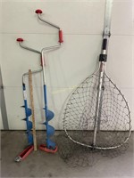 Two strike master hand ice augers and large