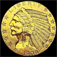 1909-S $5 Gold Half Eagle CLOSELY UNCIRCULATED