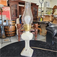 Vintage Electric Hurricane Table Lamp Milk Glass