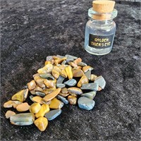 Golden Tiger Eye Pebbles in small Glass Jar