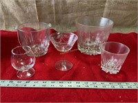 Two glass  bowls, wine glass, sherbet glass,