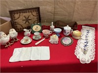 Assortment of decorative cups, saucers, trays a