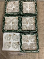 Christmas glass ornaments clear with white and