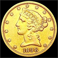 1898-S $5 Gold Half Eagle LIGHTLY CIRCULATED