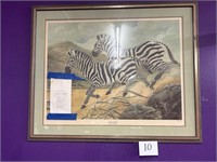 John Ruthven Grants Zebra Framed Lithograph Signed