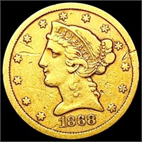 1868-S $5 Gold Half Eagle LIGHTLY CIRCULATED