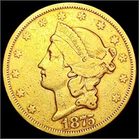 1875-S $20 Gold Double Eagle LIGHTLY CIRCULATED